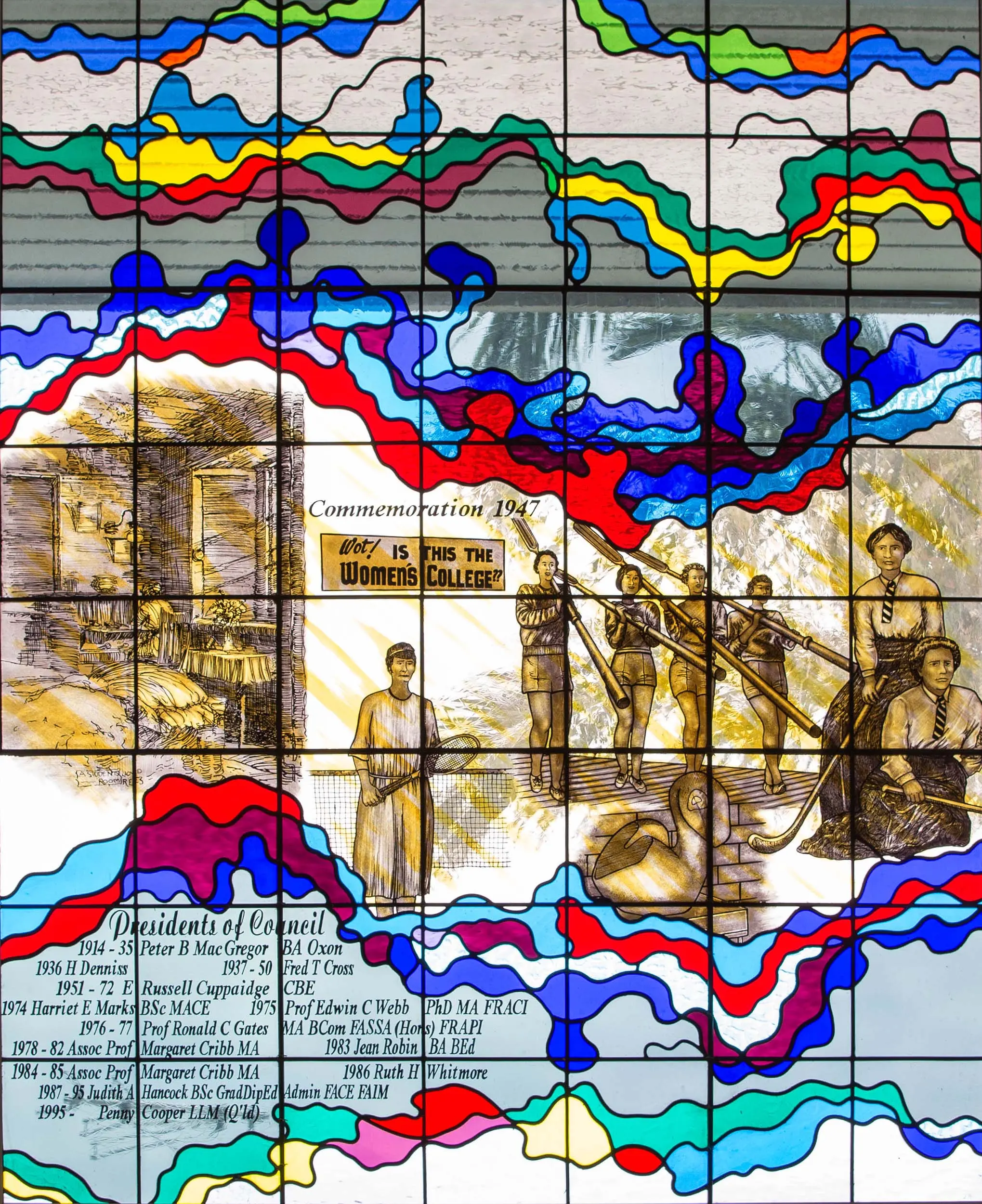 A stained-glass window panel.