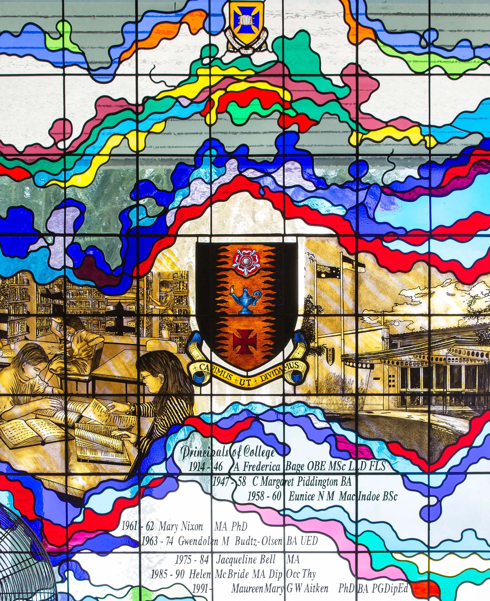 A stained-glass window panel.